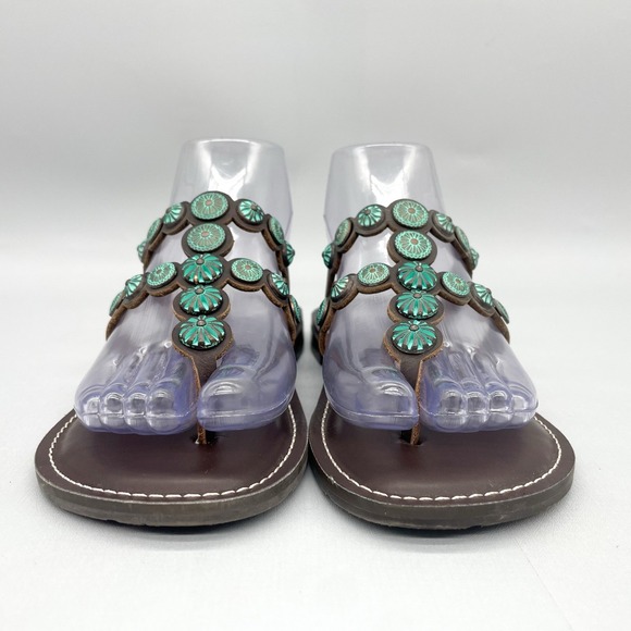 Patricia Nash Womens 6M Fiorella Sandals Shoe Brown Turquoise Thong T Strap Flat